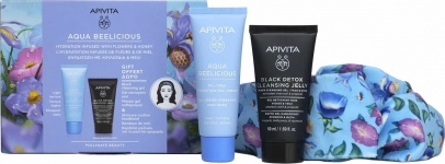 Apivita Aqua Beelicious Oil-Free Hydrating Gel-Cream Light Texture 40ml, Black Detox Cleansing Jelly 50ml & Hair Band